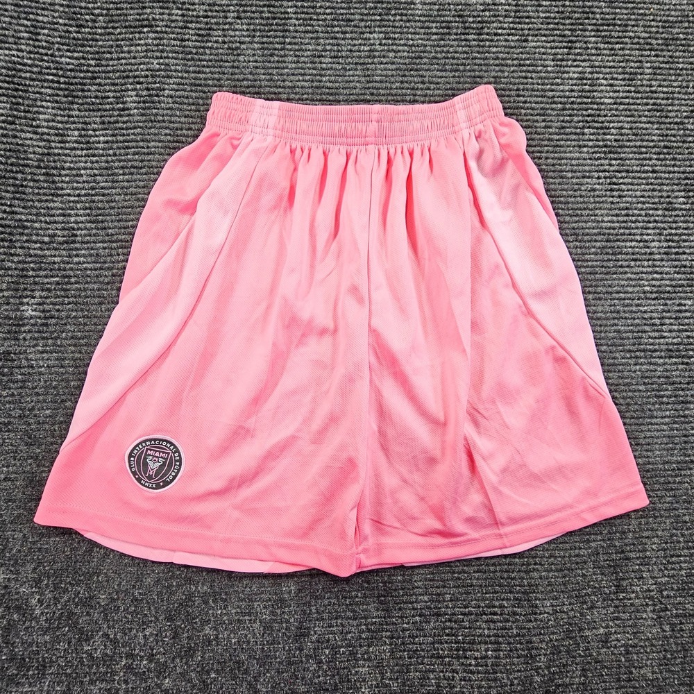 Inter Miami CF Mens Large Pink Athletic Soccer Shorts Elastic Waist Logo MLS